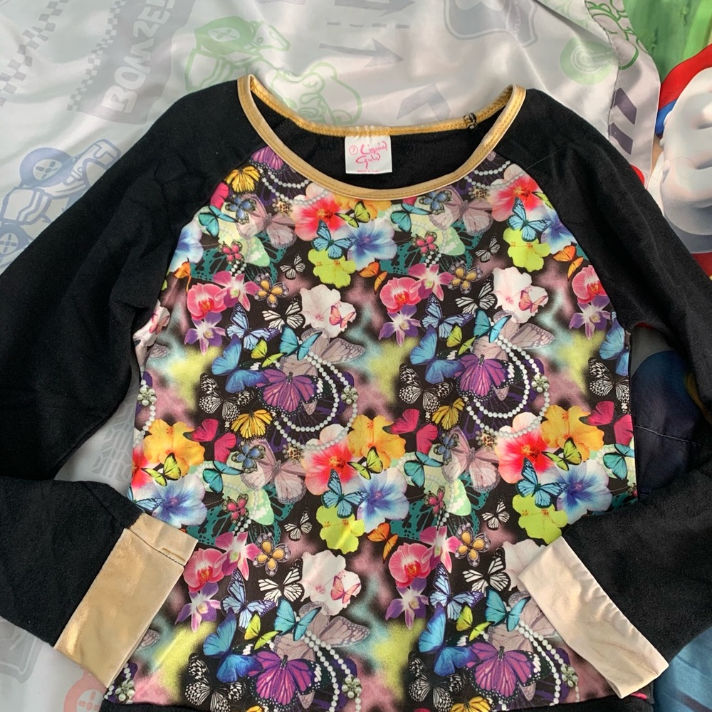 Long sleeve butterflies and flowers.